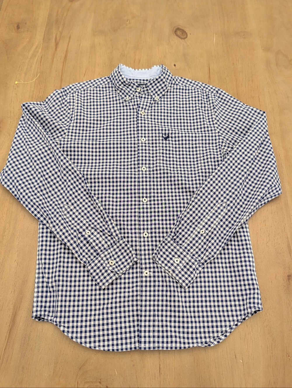 American Eagle Classic Fit Checkered Blue & White Button Down Men's Size Small